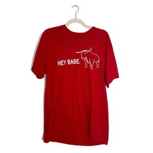 Babe the Blue Ox Mens T-Shirt Sz L Red "Hey Babe" Paul Bunyon Short Sleeve